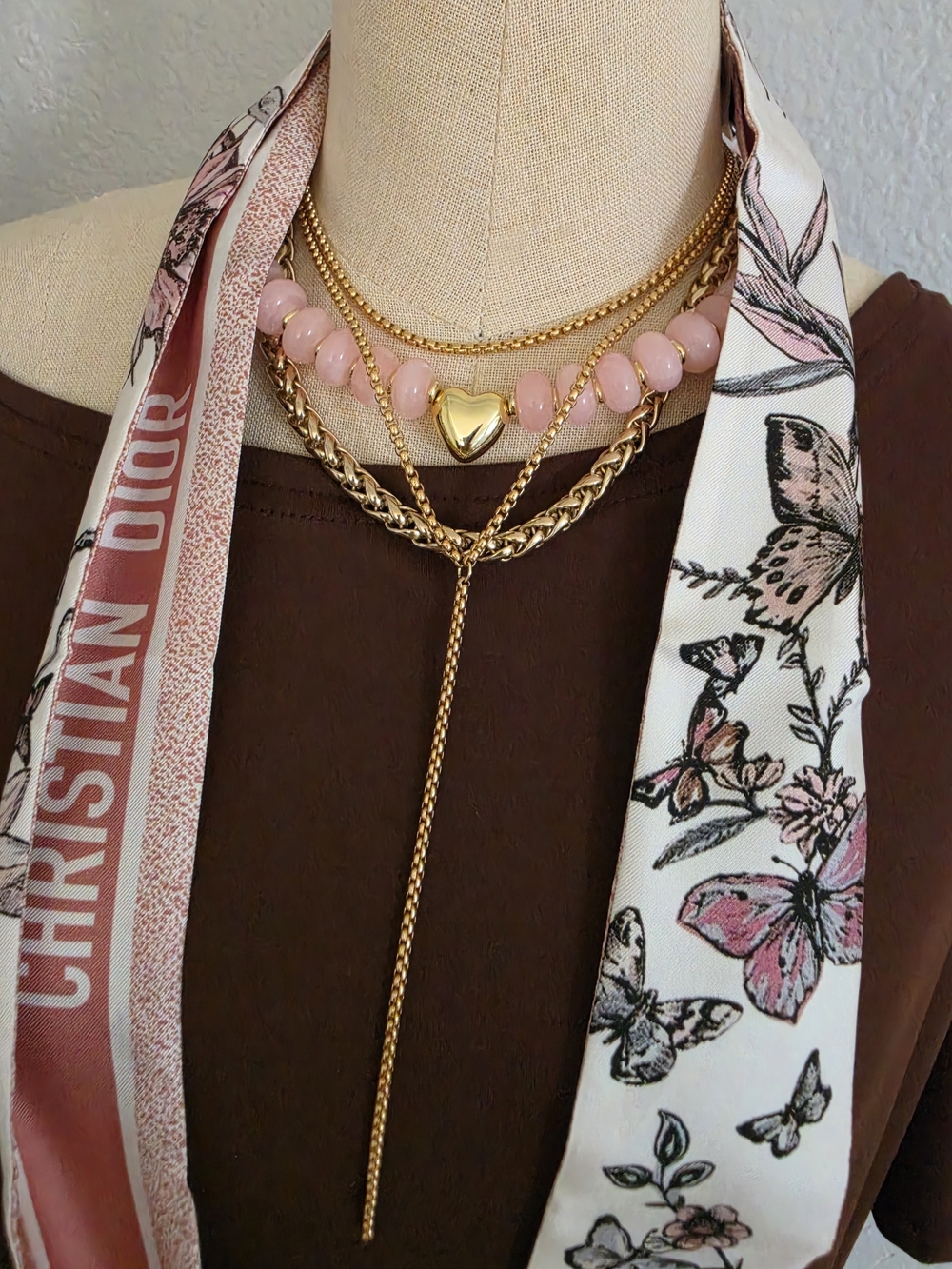 Dior Floral Silk Twilly in White and Pink Stripe - Picture 5 of 6